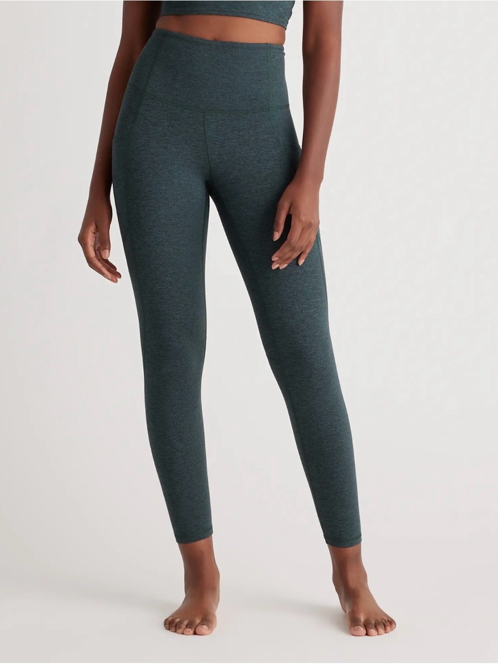 Quince High-Waist Heathered Green Leggings with side pocket